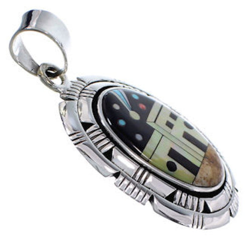Silver Native American Design Multistone Turquoise Pendant RS41042